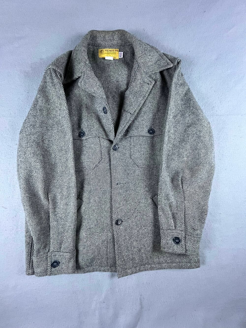Vintage Bemidji Jacket Mens 42 Gray Wool Tweed Striped Heavyweight Heritage USA